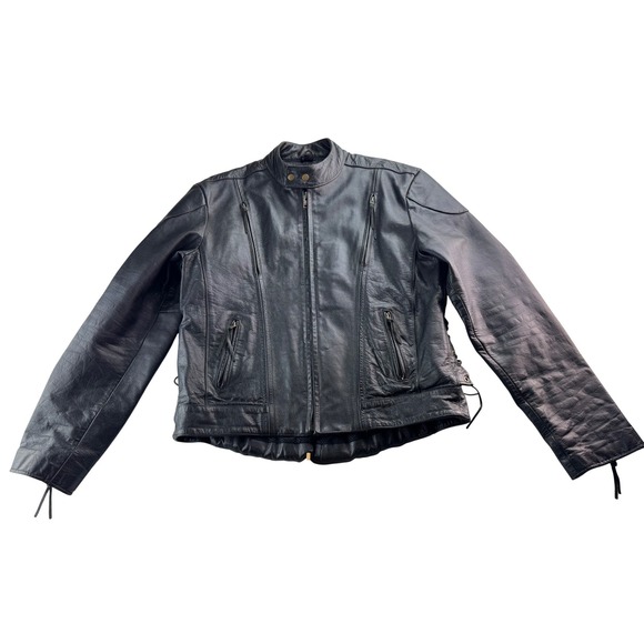 Himalaya Motor Bikerwear Other - Mens Black Leather‎ Motorcycle Jacket Biker Style Quilted Accents Sz 46 NO LINER